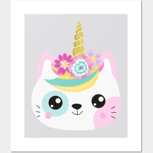 Unicorn Cat, Little Cat, Cute Cat, Kitty, Flowers Posters and Art